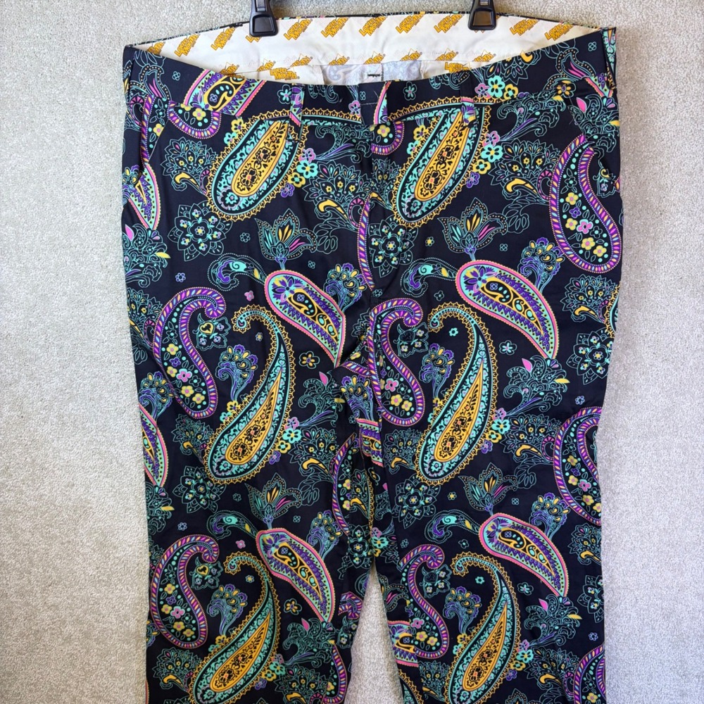 Loudmouth Golf Pants Mens 40x32 Black Multicolor Paisley Print Stretch READ